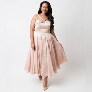 Iconic by Unique Vintage champagne retro satin dress XL